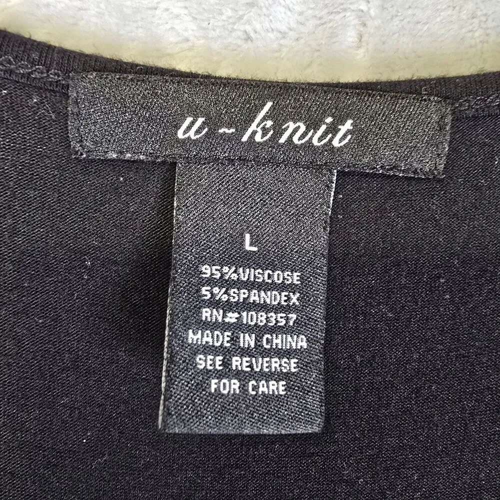 U-Knit Tank Top Womens Black Large Abstract Floral Silver Sequin Design